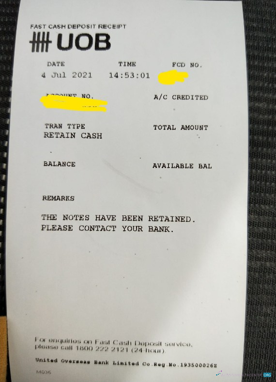 Download Singapore UOB bank deposit receipt Photoshop template